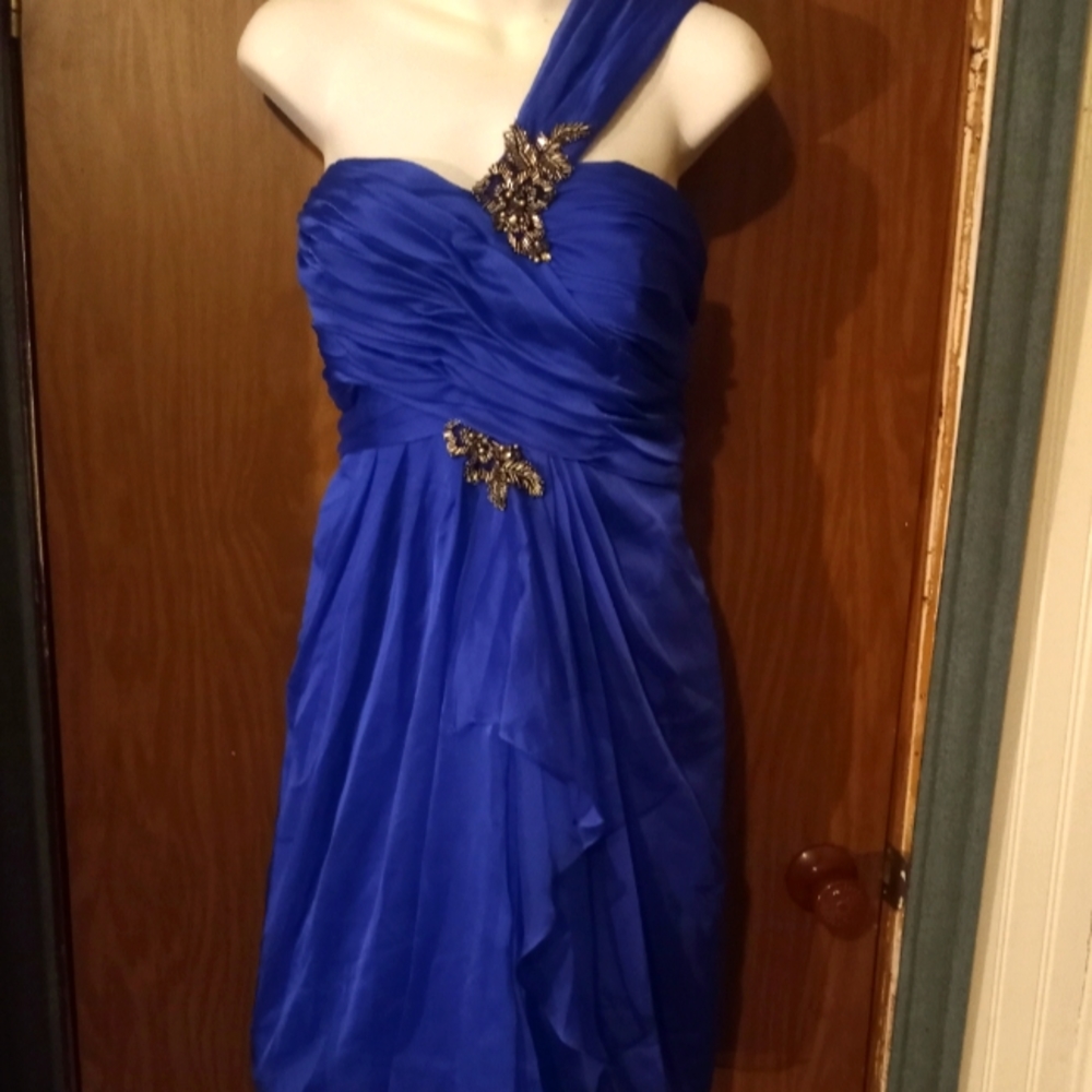 LOVE brand Blue One Shoulder Short Formal Gown with Embellishments size 14